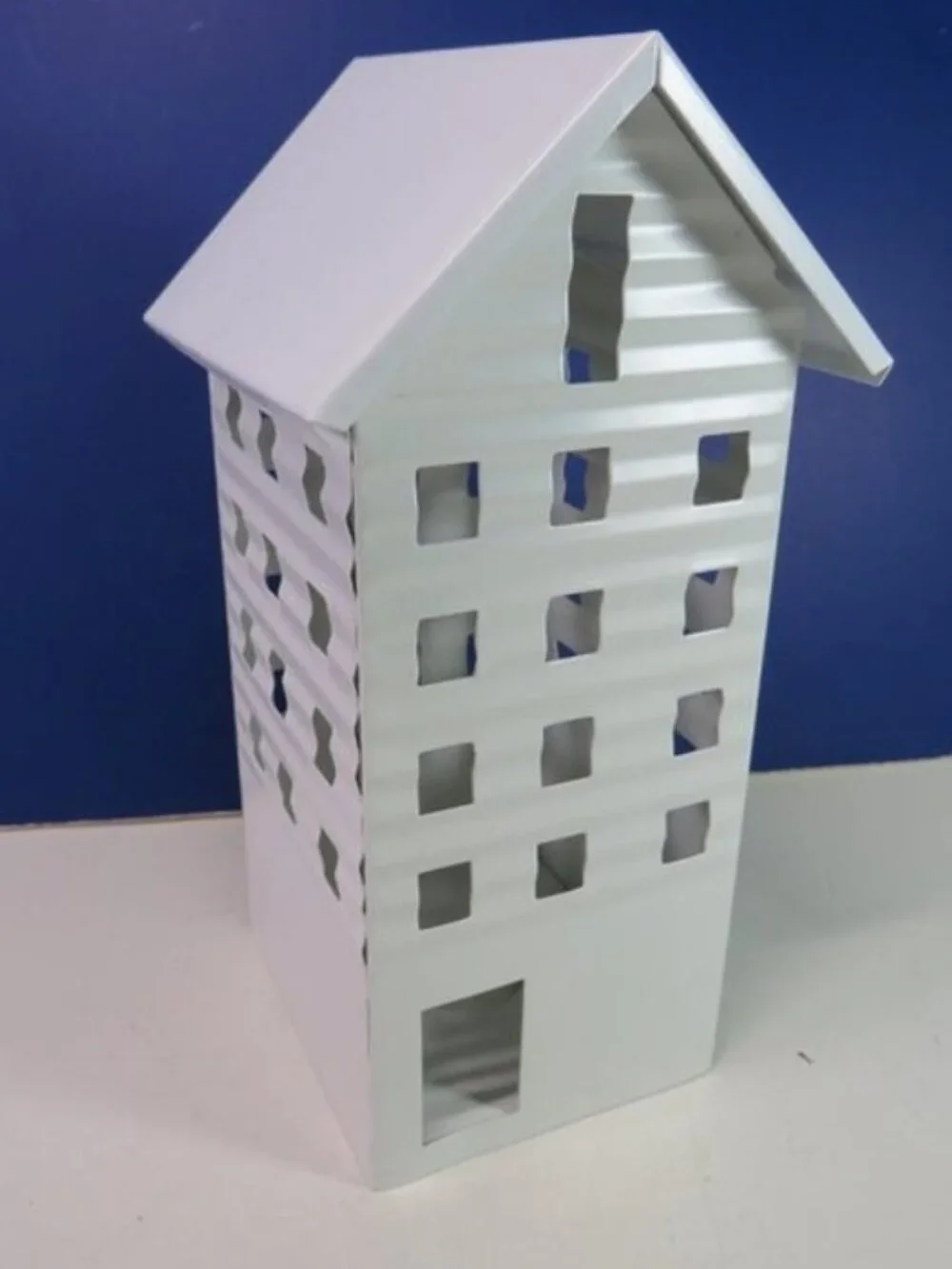 White Metal House Luminary Corrugated Metal Candle Holder Farmhouse Decor